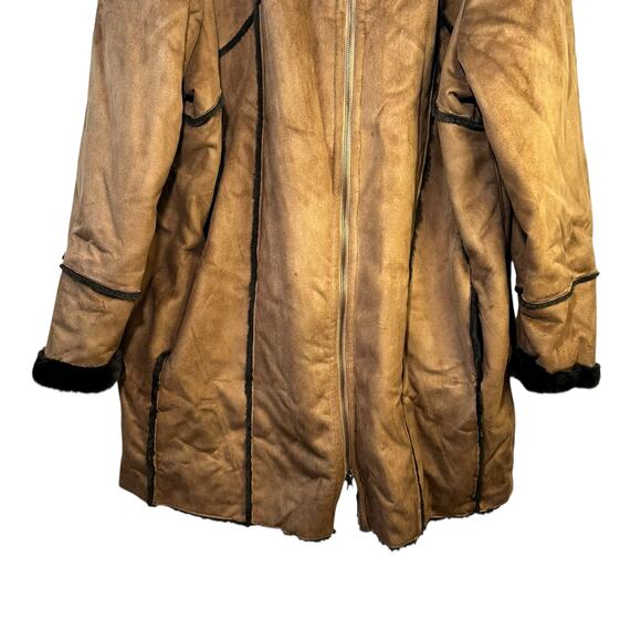 Vintage Big Chill Womens Penny Lane Faux Suede Fur Coat Brown Size 2X Y2K - Picture 4 of 11